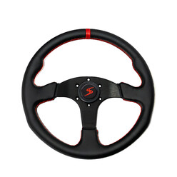 DriftShop Flat Steering Wheel, Black Leather, Black Spokes